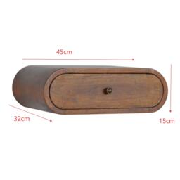 Solid Wood Wall-Mounted Round Bedside with Stain-Based Finish and Drawer, Desk with Clear Natural Finish, 32L x 45W x 15H cm, Brown - Aosom UK - thumbnail 3