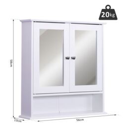 HOMCOM Bathroom Mirror with Storage, 1 Internal Adjustable Shelves, 2 Knob Handles to Open the 2 Doors, White - Aosom UK - thumbnail 3