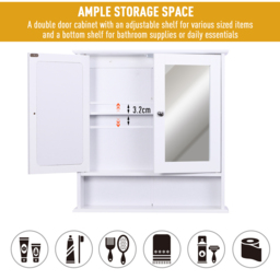 HOMCOM Bathroom Mirror with Storage, 1 Internal Adjustable Shelves, 2 Knob Handles to Open the 2 Doors, White - Aosom UK - thumbnail 6