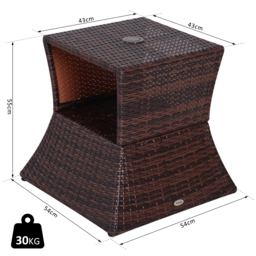 Outsunny Outdoor Patio Rattan Wicker Coffee Table Bistro Side Table w/ Umbrella Hole and Storage Space, Brown - Aosom UK - thumbnail 3