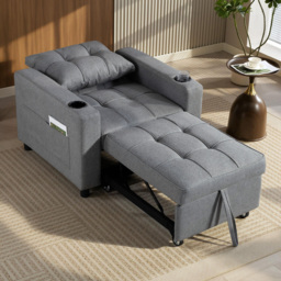 HOMCOM 3-in-1 Single Sofa Bed, Convertible Sleeper Chair Bed - Dark Grey - thumbnail 8