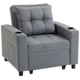 HOMCOM 3-in-1 Single Sofa Bed, Convertible Sleeper Chair Bed - Dark Grey - thumbnail 1