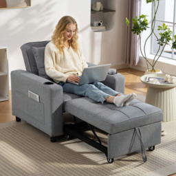 HOMCOM 3-in-1 Single Sofa Bed, Convertible Sleeper Chair Bed - Dark Grey - thumbnail 2