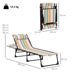 Outsunny Beach Chaise Lounger Pair: 4-Position Adjustable Garden Cots with Metal Frames, Multicoloured - thumbnail 3