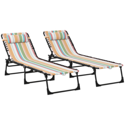 Outsunny Beach Chaise Lounger Pair: 4-Position Adjustable Garden Cots with Metal Frames, Multicoloured - thumbnail 1