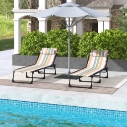 Outsunny Beach Chaise Lounger Pair: 4-Position Adjustable Garden Cots with Metal Frames, Multicoloured - thumbnail 2