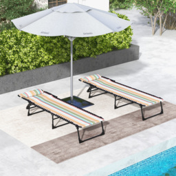 Outsunny Beach Chaise Lounger Pair: 4-Position Adjustable Garden Cots with Metal Frames, Multicoloured - thumbnail 7