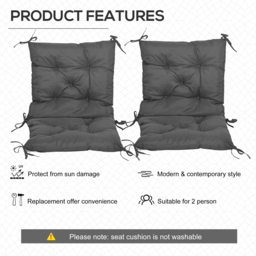 Outsunny Set of 2 Outdoor Seat Cushions 50W x 98L x 8Dcm Comfortable Seat Pad with Backrest for Sunbeds, Rocking Chairs, Loungers - thumbnail 5