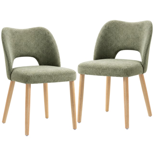 HOMCOM Dining Chairs Set Upholstered Kitchen Chenille Tool Free Assembly Rubberwood Legs, Green - image 1