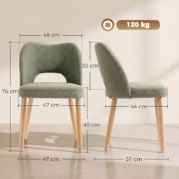 HOMCOM Dining Chairs Set Upholstered Kitchen Chenille Tool Free Assembly Rubberwood Legs, Green - thumbnail 3