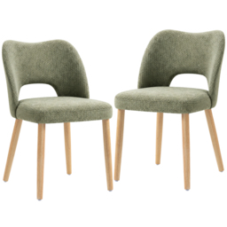 HOMCOM Dining Chairs Set Upholstered Kitchen Chenille Tool Free Assembly Rubberwood Legs, Green - thumbnail 1