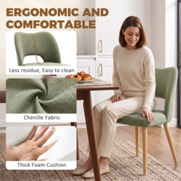 HOMCOM Dining Chairs Set Upholstered Kitchen Chenille Tool Free Assembly Rubberwood Legs, Green - thumbnail 5