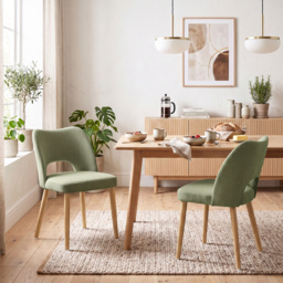 HOMCOM Dining Chairs Set Upholstered Kitchen Chenille Tool Free Assembly Rubberwood Legs, Green - thumbnail 2