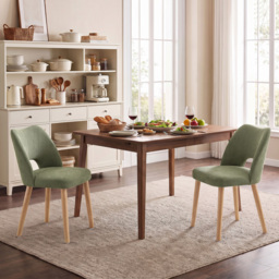 HOMCOM Dining Chairs Set Upholstered Kitchen Chenille Tool Free Assembly Rubberwood Legs, Green - thumbnail 8