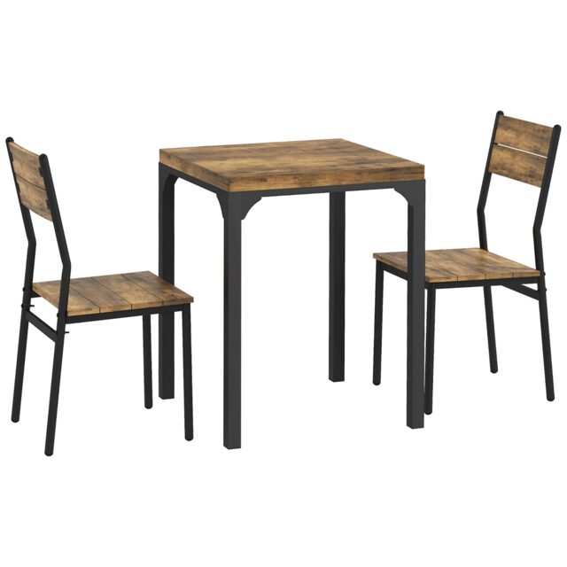 HOMCOM Three-Piece Minimal and Compact Dining Set, Rustic Brown - image 1