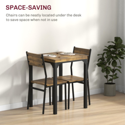 HOMCOM Three-Piece Minimal and Compact Dining Set, Rustic Brown - thumbnail 4