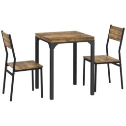 HOMCOM Three-Piece Minimal and Compact Dining Set, Rustic Brown - thumbnail 1