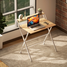 HOMCOM 81.5 cm Folding Computer Desk with Monitor Shelf - Natural Wood Finish - thumbnail 8