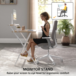 HOMCOM 81.5 cm Folding Computer Desk with Monitor Shelf - Natural Wood Finish - thumbnail 5