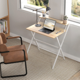 HOMCOM 81.5 cm Folding Computer Desk with Monitor Shelf - Natural Wood Finish - thumbnail 7