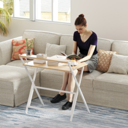 HOMCOM 81.5 cm Folding Computer Desk with Monitor Shelf - Natural Wood Finish - thumbnail 9