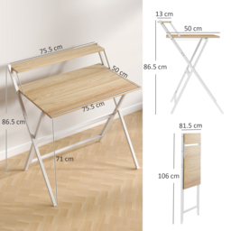 HOMCOM 81.5 cm Folding Computer Desk with Monitor Shelf - Natural Wood Finish - thumbnail 3