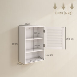 HOMCOM Bathroom Cabinet, Wall Mounted Storage Cabinet with Adjustable Shelves, 40 x 20 x 60 cm, White - thumbnail 3