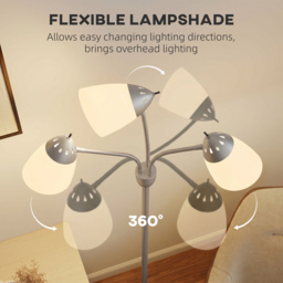HOMCOM Arc Tree Floor Lamp with 3 Adjustable Rotating Lights and 3000K/4500K/6500K Colour Temperatures, Silver Tone - thumbnail 6