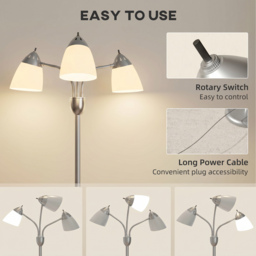 HOMCOM Arc Tree Floor Lamp with 3 Adjustable Rotating Lights and 3000K/4500K/6500K Colour Temperatures, Silver Tone - thumbnail 7