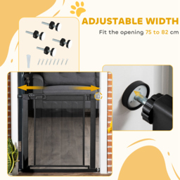 PawHut Pressure Fit Safety Gate for Doors and Stairs, Dog Gate with Auto Close, Pet Barrier for Hallways, with Double Locking Openings 75-82 cm Black - thumbnail 6