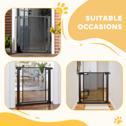 PawHut Pressure Fit Safety Gate for Doors and Stairs, Dog Gate with Auto Close, Pet Barrier for Hallways, with Double Locking Openings 75-82 cm Black - thumbnail 7