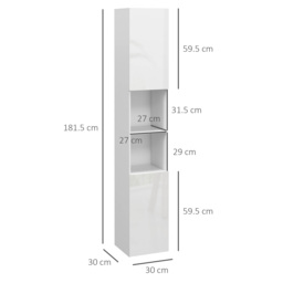 kleankin Multi-Storage Slim Bathroom Cabinet - High Gloss White - Aosom UK - thumbnail 3