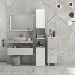 kleankin Multi-Storage Slim Bathroom Cabinet - High Gloss White - Aosom UK - thumbnail 7