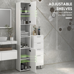 kleankin Multi-Storage Slim Bathroom Cabinet - High Gloss White - Aosom UK - thumbnail 5