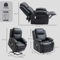 HOMCOM Riser and Recliner Chair with Vibration Massage, PU Leather Power Lift Chair for Elderly, Black - thumbnail 3