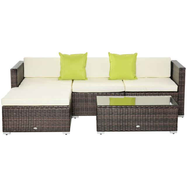 Outsunny Waterproof 4-Seater Garden Rattan Sofa Set Sectional Sofa Coffee Table Combo Patio Furniture Metal Frame - Aosom UK - image 1