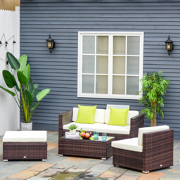 Outsunny Waterproof 4-Seater Garden Rattan Sofa Set Sectional Sofa Coffee Table Combo Patio Furniture Metal Frame - Aosom UK - thumbnail 2