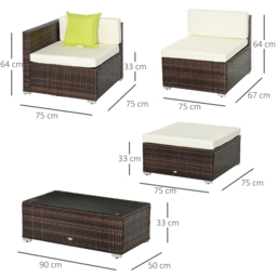 Outsunny Waterproof 4-Seater Garden Rattan Sofa Set Sectional Sofa Coffee Table Combo Patio Furniture Metal Frame - Aosom UK - thumbnail 3