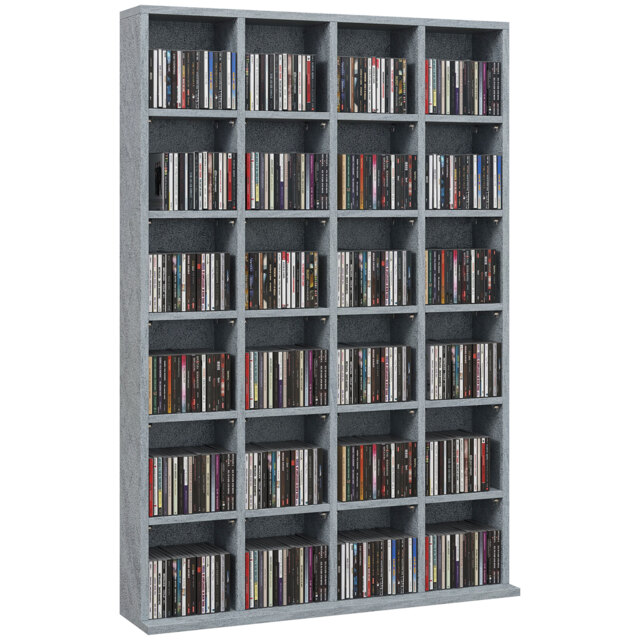 HOMCOM CD Display Shelf with Adjustable Shelves, Multi-functional Media Organizers, Suitable for Storing CDs, DVDs, Blu-rays, 89 x 130.5 cm, Cement Grey - Aosom UK - image 1