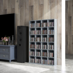 HOMCOM CD Display Shelf with Adjustable Shelves, Multi-functional Media Organizers, Suitable for Storing CDs, DVDs, Blu-rays, 89 x 130.5 cm, Cement Grey - Aosom UK - thumbnail 7