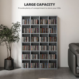 HOMCOM CD Display Shelf with Adjustable Shelves, Multi-functional Media Organizers, Suitable for Storing CDs, DVDs, Blu-rays, 89 x 130.5 cm, Cement Grey - Aosom UK - thumbnail 4