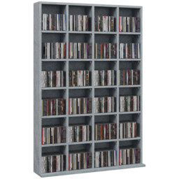 HOMCOM CD Display Shelf with Adjustable Shelves, Multi-functional Media Organizers, Suitable for Storing CDs, DVDs, Blu-rays, 89 x 130.5 cm, Cement Grey - Aosom UK - thumbnail 1