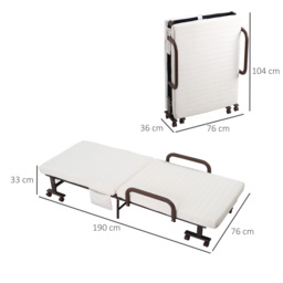 HOMCOM Folding Bed with 8cm Mattress, Portable Foldable Guest Bed with Adjustable Backrest, Metal Frame on Wheels, Brown - Aosom UK - thumbnail 3