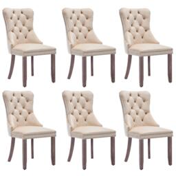 Set of 6 Velvet Upholstered Dining Chairs with Button Tufted Back, Brushed Wood Legs, Suitable for Dining Room, 50L x 64W x 96H cm, Beige - Aosom.UK - thumbnail 2