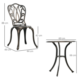 Outsunny 3 Piece Garden Bistro Set Aluminium Outdoor Furniture Set for 2 Patio Chairs and Table with Umbrella Hole Bronze Tone - thumbnail 3