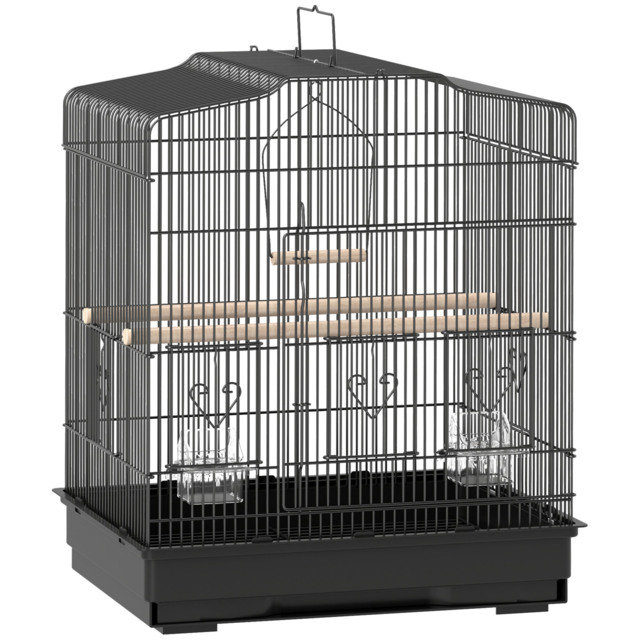 PawHut Large Metal Bird Cage with Stand, Perches, Food Bowls, Swing for Budgie, Parakeet, 46.5 x 36 x 59cm, Black - image 1