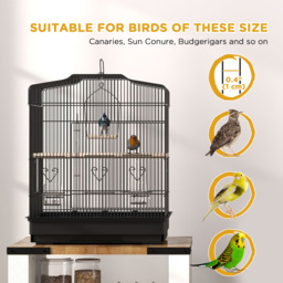 PawHut Large Metal Bird Cage with Stand, Perches, Food Bowls, Swing for Budgie, Parakeet, 46.5 x 36 x 59cm, Black - thumbnail 7