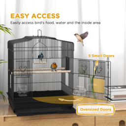 PawHut Large Metal Bird Cage with Stand, Perches, Food Bowls, Swing for Budgie, Parakeet, 46.5 x 36 x 59cm, Black - thumbnail 4