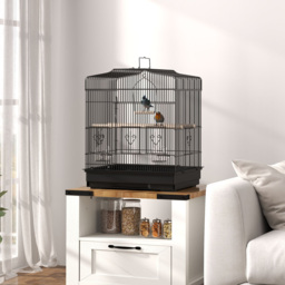 PawHut Large Metal Bird Cage with Stand, Perches, Food Bowls, Swing for Budgie, Parakeet, 46.5 x 36 x 59cm, Black - thumbnail 2