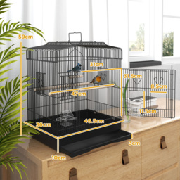 PawHut Large Metal Bird Cage with Stand, Perches, Food Bowls, Swing for Budgie, Parakeet, 46.5 x 36 x 59cm, Black - thumbnail 3